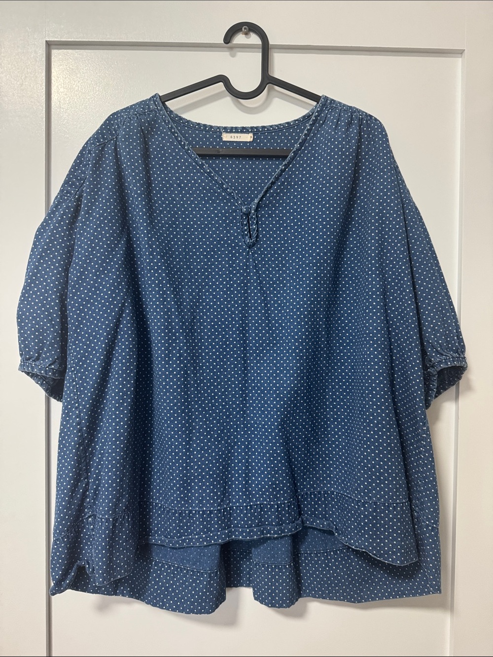 Blue Polka Dot Women’s Peasant Tunic Top